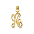 10k Yellow Gold Script Initial R Pendant, Textured and Polished Letter Charm with Diamond Cut Detailing