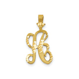 10k Yellow Gold Script Initial R Pendant, Textured and Polished Letter Charm with Diamond Cut Detailing