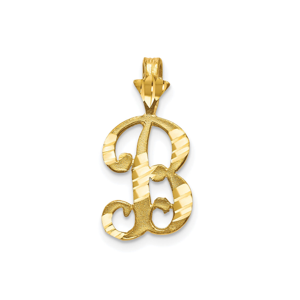 10k Yellow Gold Letter B Pendant, Textured and Polished Monogram Charm