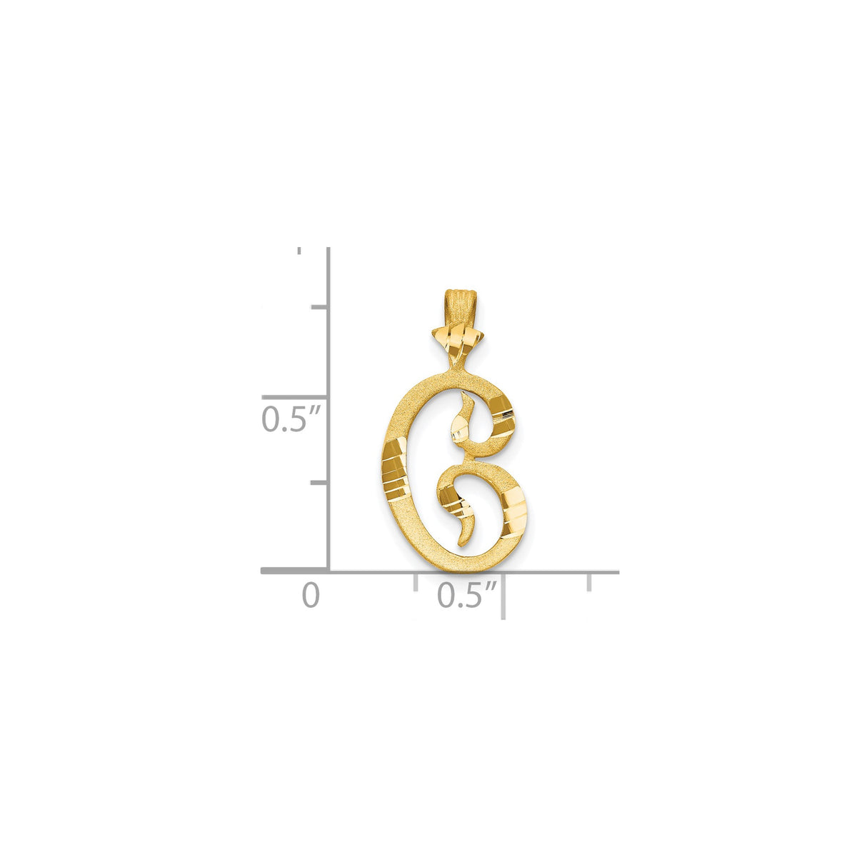 10k Yellow Gold Script Letter B Pendant Charm, Polished and Textured, for Women