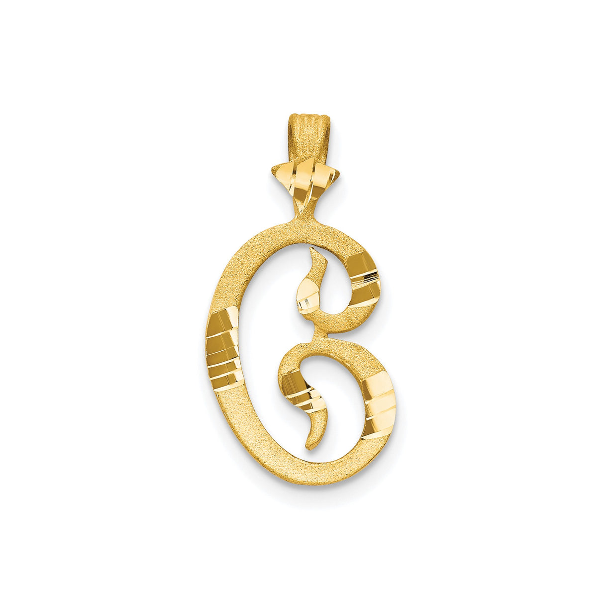 10k Yellow Gold Script Letter B Pendant Charm, Polished and Textured, for Women