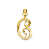 10k Yellow Gold Script Letter B Pendant Charm, Polished and Textured, for Women