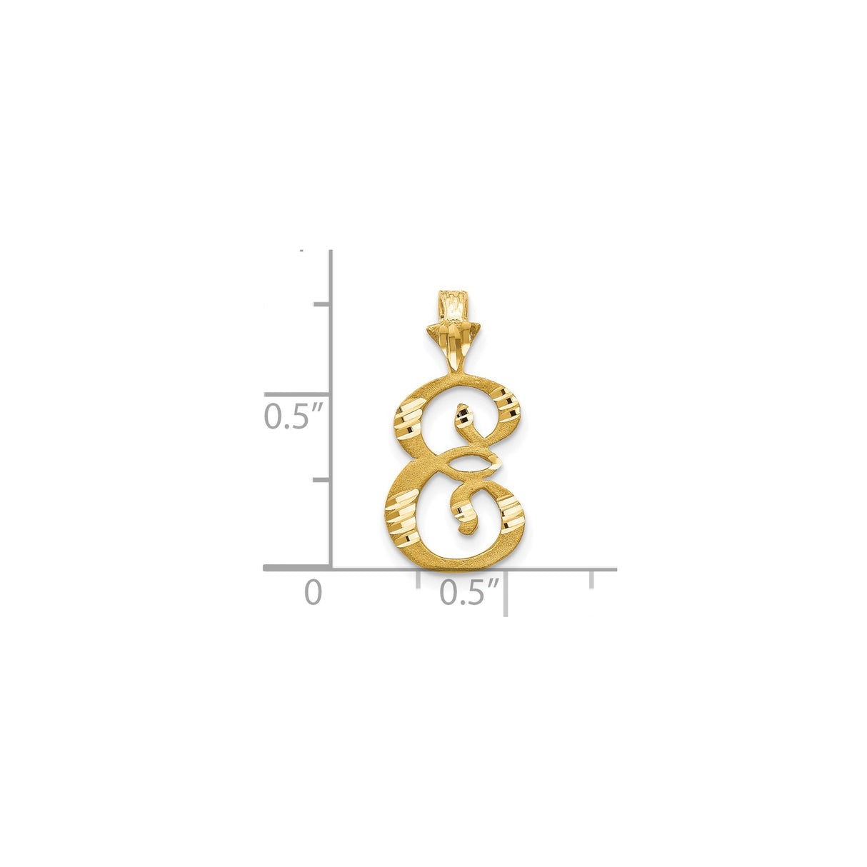 10k Yellow Gold Script Initial S Pendant, Textured Diamond Cut Letter Charm for Women