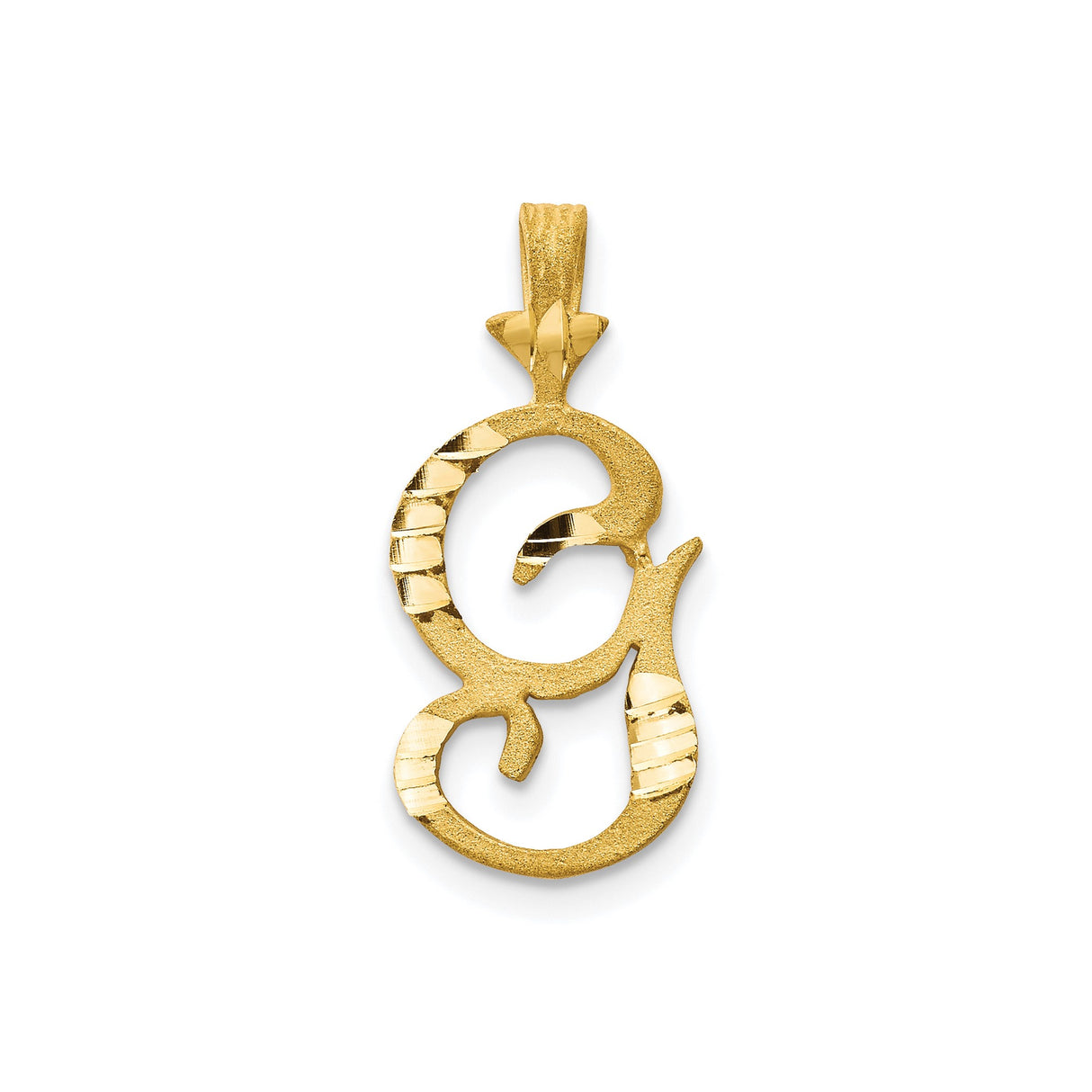 10k Yellow Gold Script G Pendant, Textured and Polished Letter Charm, Unisex Initial Jewelry