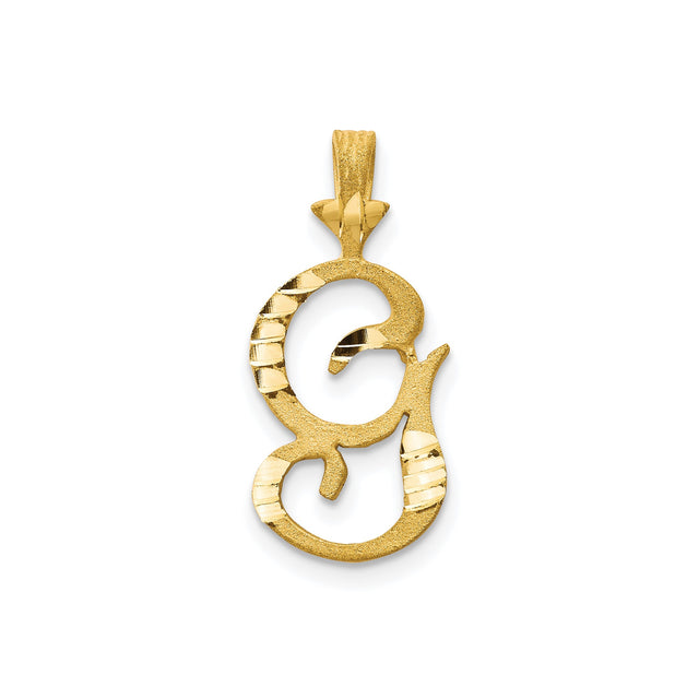 10k Yellow Gold Script G Pendant, Textured and Polished Letter Charm, Unisex Initial Jewelry