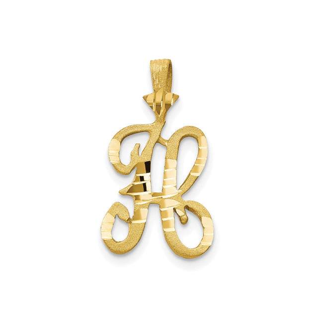 10k Yellow Gold Initial H Pendant, Script Monogram Letter Charm for Women