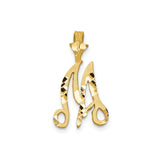 10k Yellow Gold Script M Initial Pendant with Diamond Cut and Textured Finish