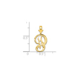 10k Yellow Gold Script H Pendant, Brushed and Polished Cursive Initial Charm for Women