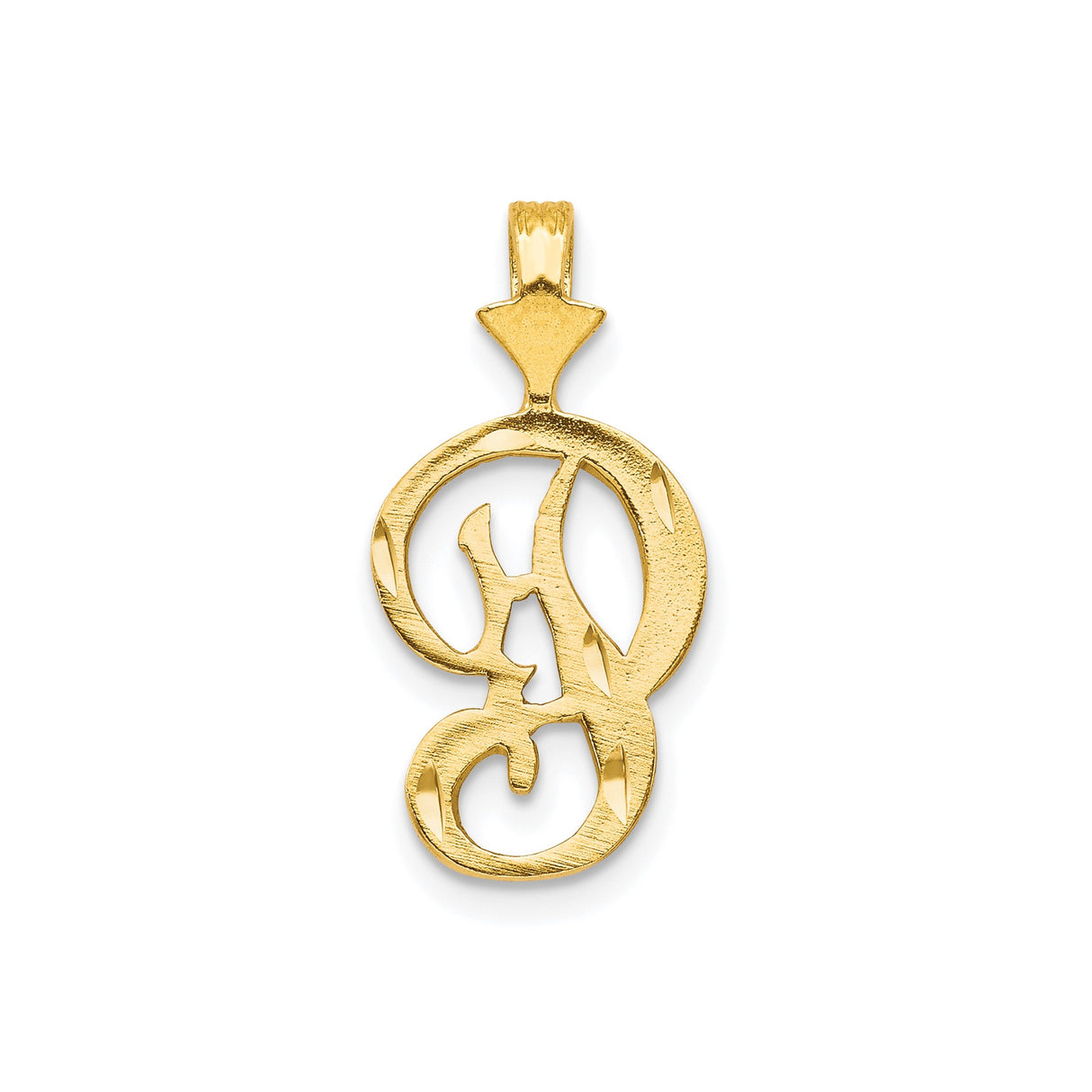 10k Yellow Gold Script H Pendant, Brushed and Polished Cursive Initial Charm for Women