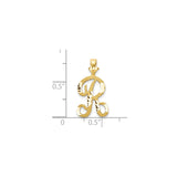 10k Yellow Gold Letter R Pendant, Two-Tone Textured and Polished Initial Charm