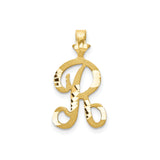 10k Yellow Gold Letter R Pendant, Two-Tone Textured and Polished Initial Charm