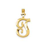 10k Yellow Gold Letter J Pendant, Polished and Textured Script Initial Charm for Women