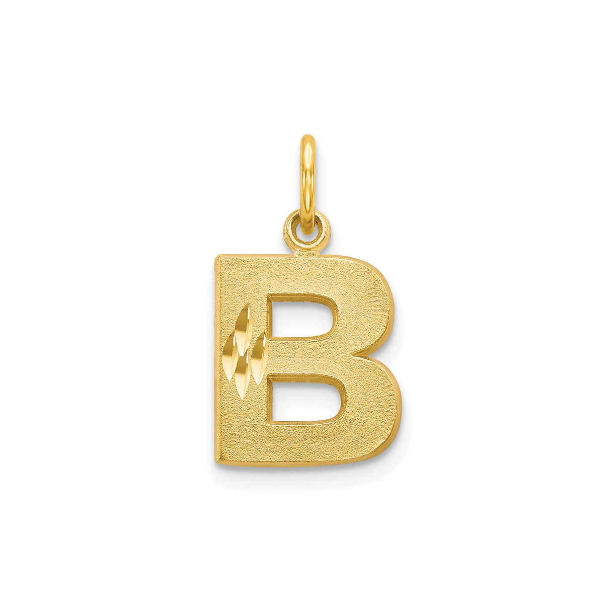 10k Yellow Gold Letter B Pendant with Textured Finish and Diamond Cut Detail
