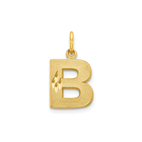 10k Yellow Gold Letter B Pendant with Textured Finish and Diamond Cut Detail
