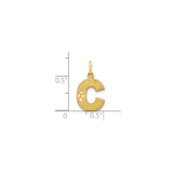 10k Yellow Gold Initial C Pendant, Polished Textured Letter Charm with Diamond-Cut Finish