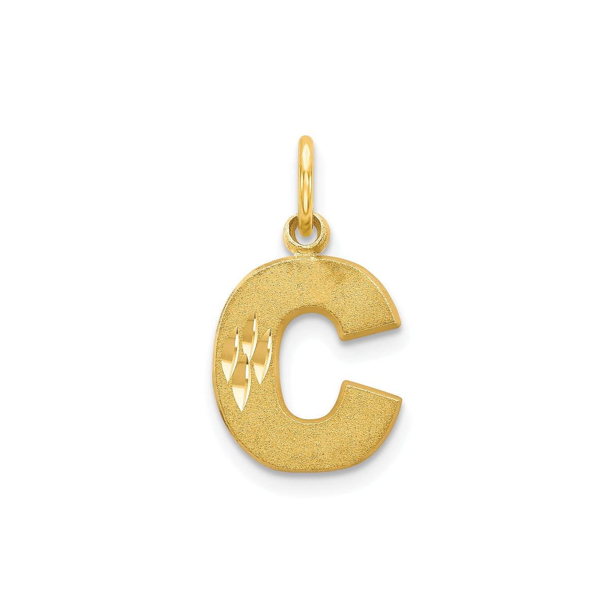 10k Yellow Gold Initial C Pendant, Polished Textured Letter Charm with Diamond-Cut Finish