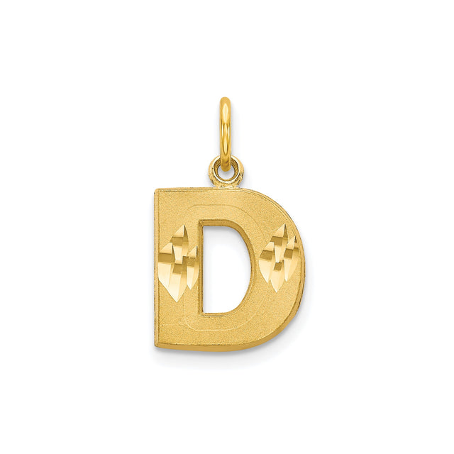 10k Yellow Gold Initial D Pendant with Diamond Cut Accents, Polished Letter Charm
