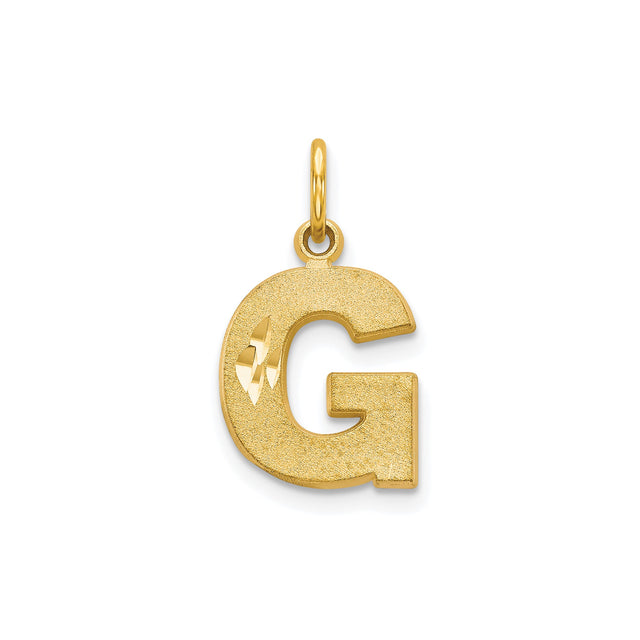 10k Yellow Gold Pendant, Letter G Initial Charm with Textured Polished Diamond Cut Design