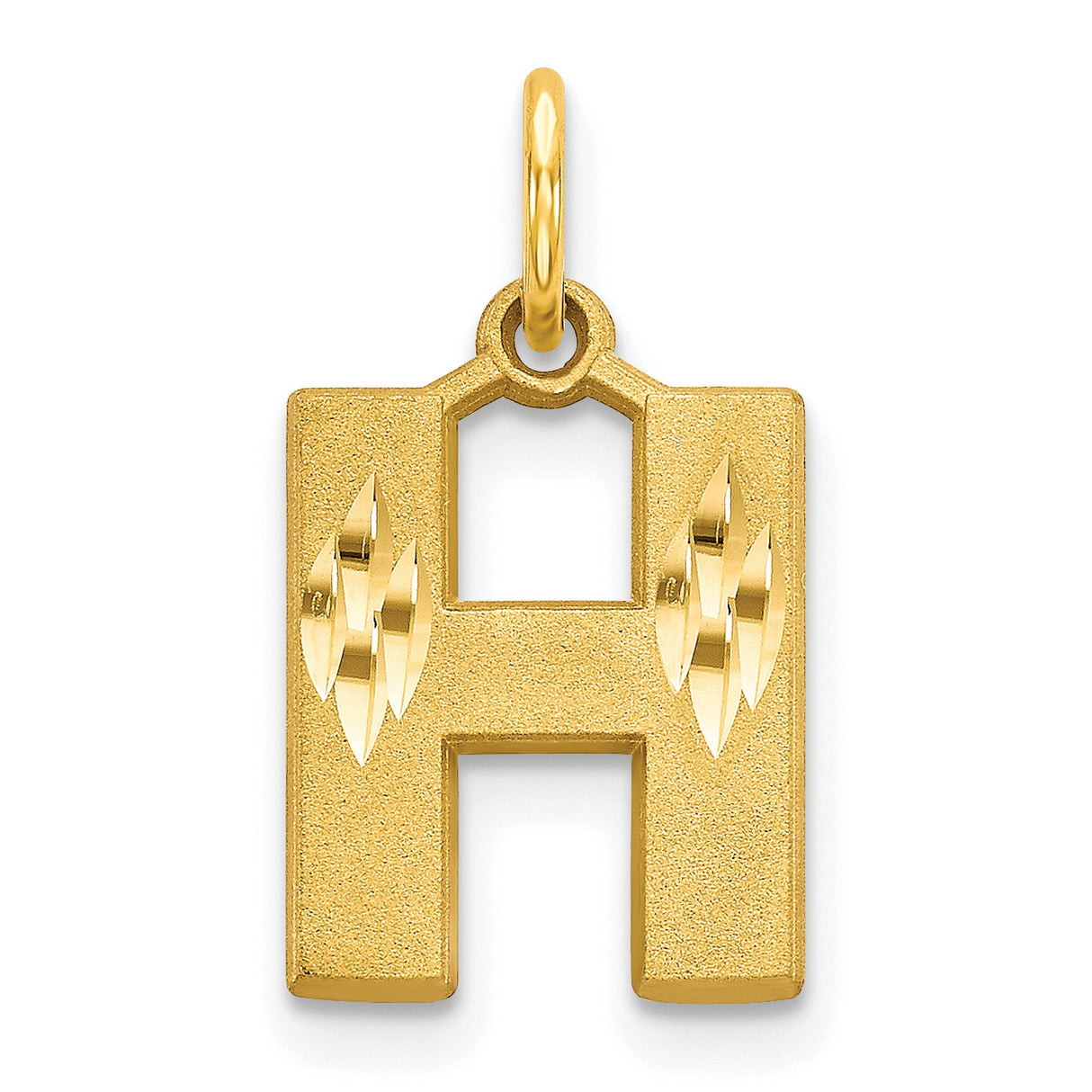 10k Yellow Gold Initial H Pendant with Diamond Cut Detail, Letter Charm