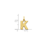 10k Yellow Gold Letter K Pendant, Textured Initial Charm with Polished Accents, Unisex Monogram Jewelry