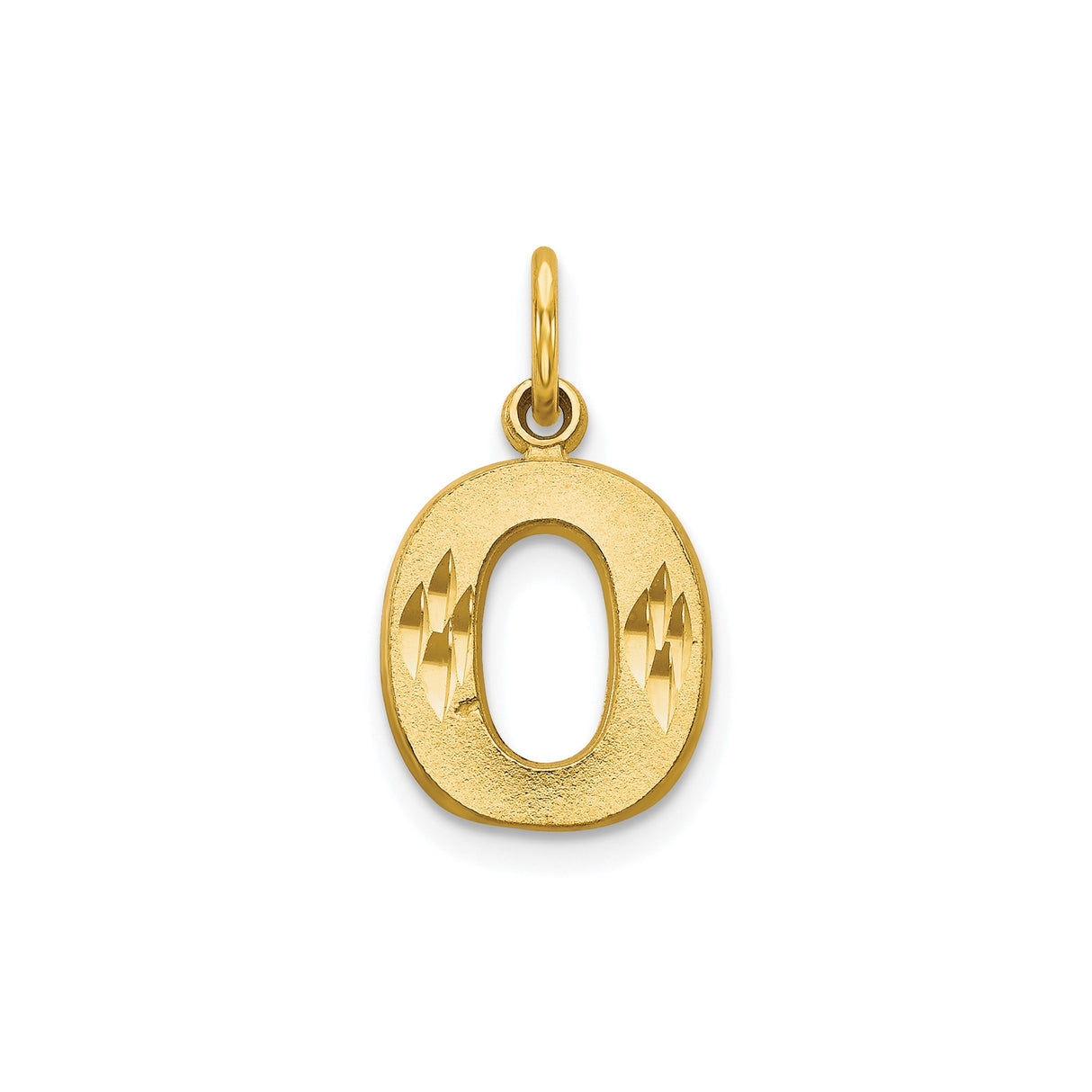10k Yellow Gold Initial O Pendant Charm with Diamond Cut Accents, Unisex Alphabet Letter Jewelry