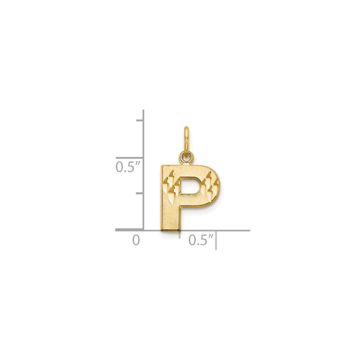 10k Yellow Gold Letter P Pendant, Textured Diamond Cut Initial Charm, Unisex Jewelry