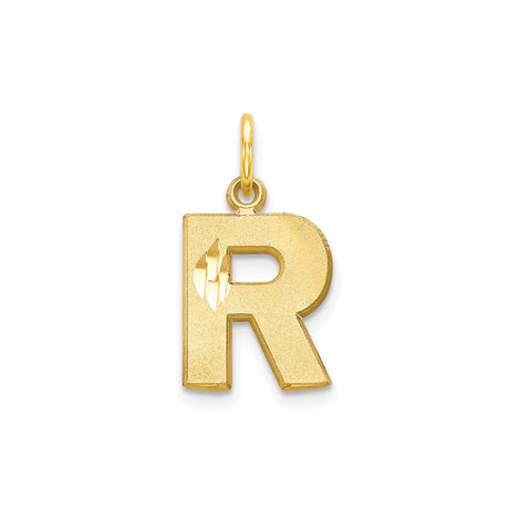 10k Yellow Gold Letter R Pendant, Diamond Cut Polished Initial Charm for Women or Unisex Wear