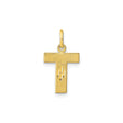 10k Yellow Gold Tau Cross Pendant with Polished Leaf Engraving, Unisex Christian Jewelry
