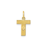 10k Yellow Gold Tau Cross Pendant with Polished Leaf Engraving, Unisex Christian Jewelry