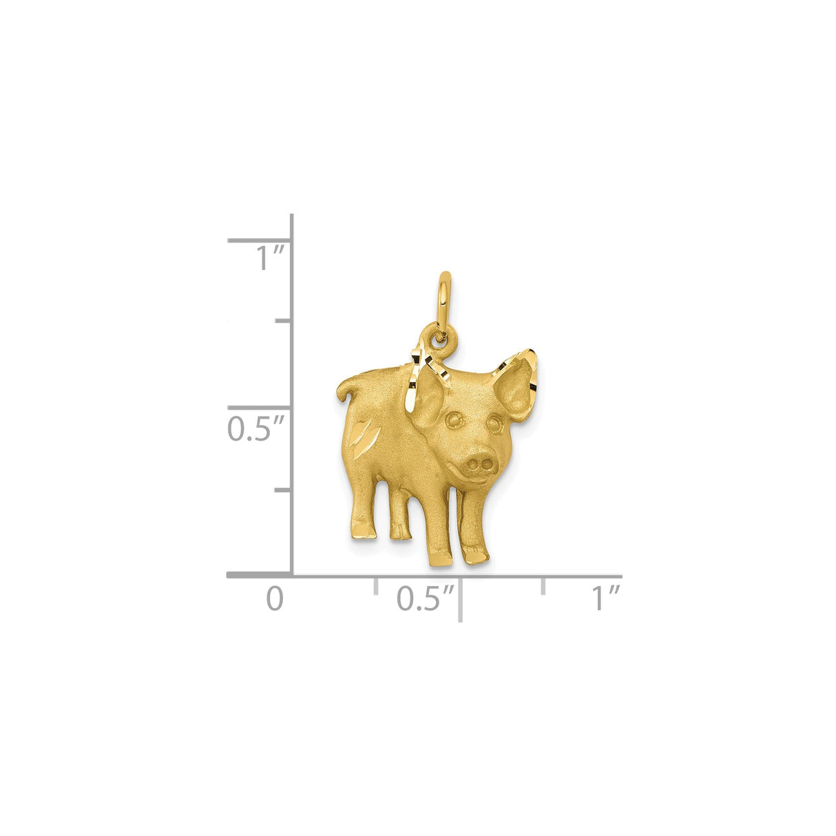 10k Yellow Gold Pig Charm Pendant, Three-Dimensional Zodiac Animal with Satin Finish