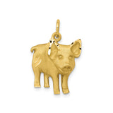 10k Yellow Gold Pig Charm Pendant, Three-Dimensional Zodiac Animal with Satin Finish