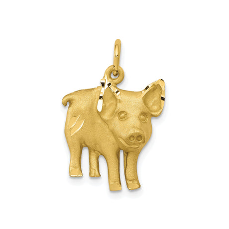 10k Yellow Gold Pig Charm Pendant, Three-Dimensional Zodiac Animal with Satin Finish