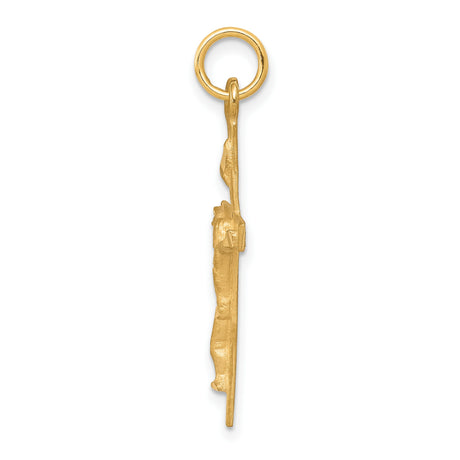 10k Yellow Gold Crucifix Pendant with Raised Jesus Figure and Satin Finish Cross Charm