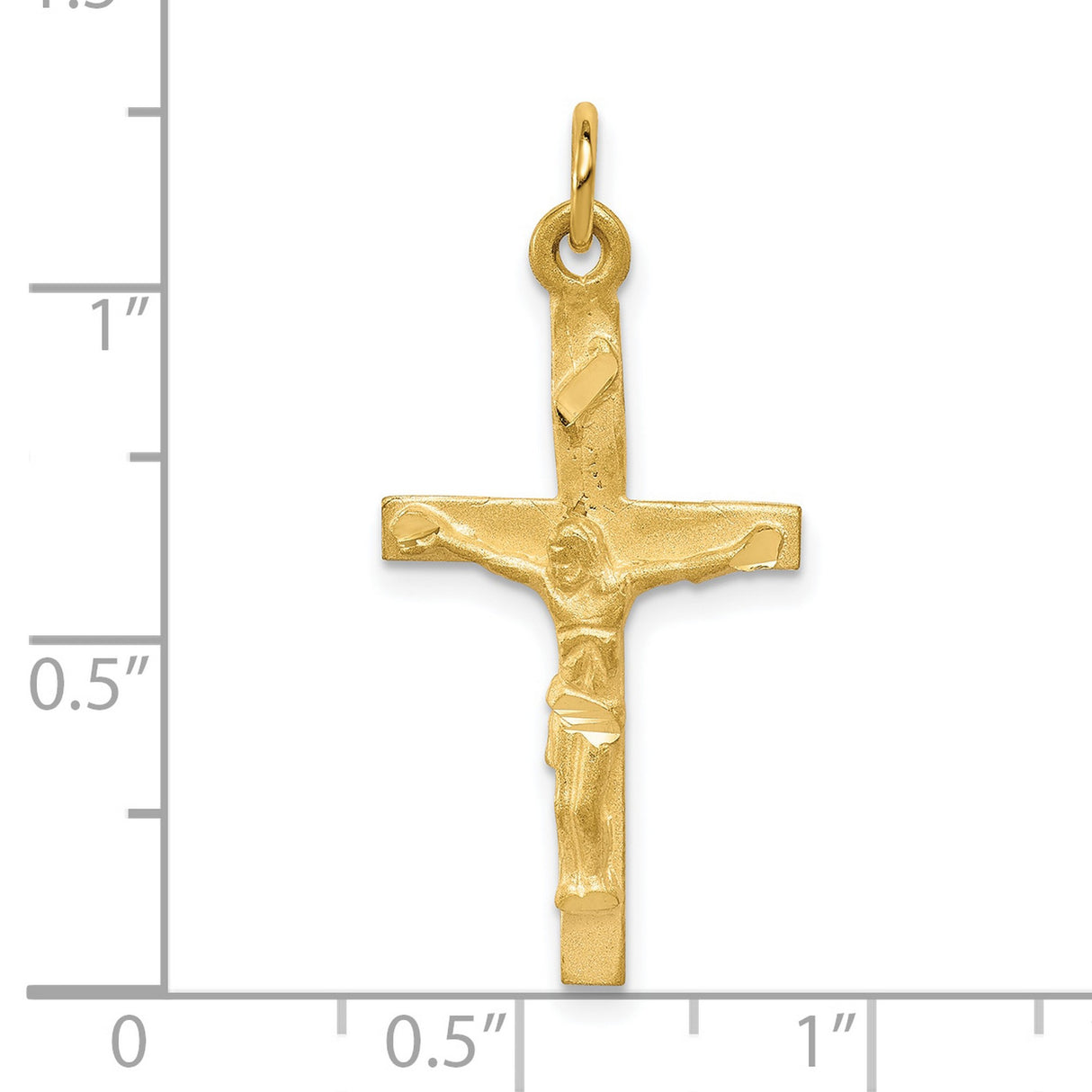 10k Yellow Gold Crucifix Pendant with Raised Jesus Figure and Satin Finish Cross Charm