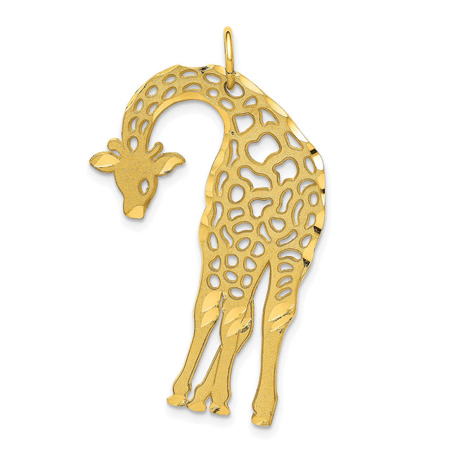 10k Yellow Gold Giraffe Pendant with Cutout Design, Nature Inspired Animal Charm for Women