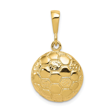 10k Yellow Gold Soccer Ball Pendant with Hexagon Design, Unisex Sports Charm