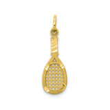 10k Yellow Gold Tennis Racket Pendant, Openwork Sports Charm for Women or Unisex