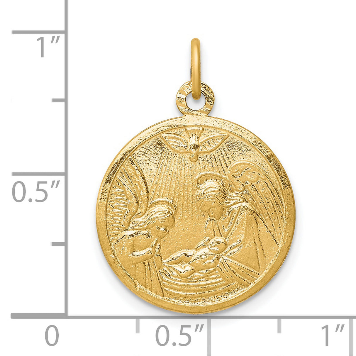 Solid Satin Polished Baptism Disc Charm Pendant in Real 10k Yellow Gold