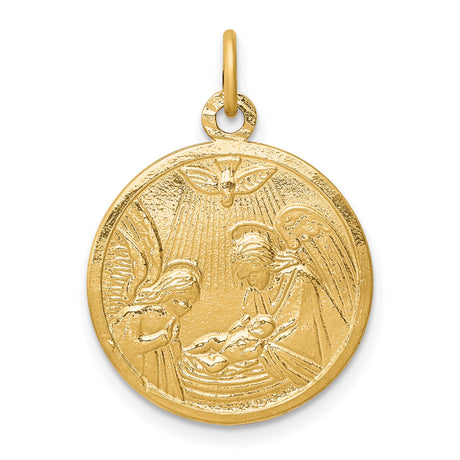 Solid Satin Polished Baptism Disc Charm Pendant in Real 10k Yellow Gold