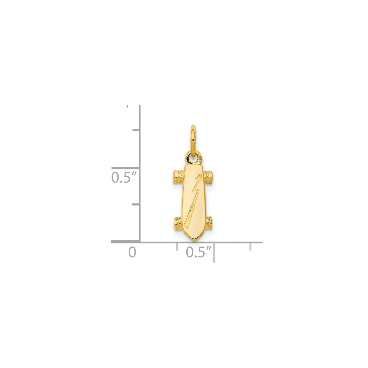10k Yellow Gold Skateboard Pendant with Carved Lightning Bolt, Urban Streetwear Style
