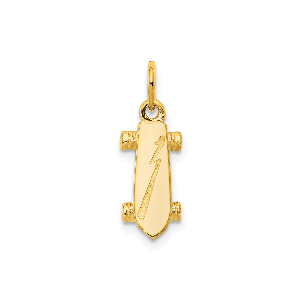 10k Yellow Gold Skateboard Pendant with Carved Lightning Bolt, Urban Streetwear Style