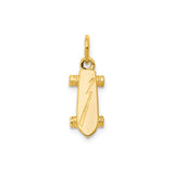 10k Yellow Gold Skateboard Pendant with Carved Lightning Bolt, Urban Streetwear Style