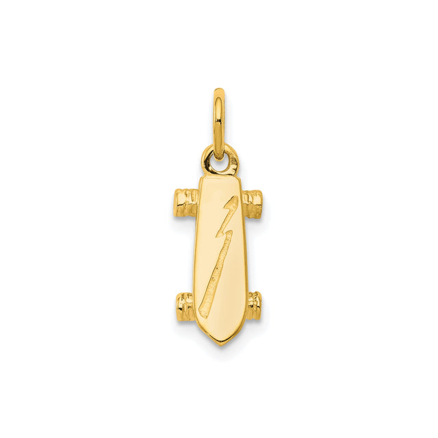 10k Yellow Gold Skateboard Pendant with Carved Lightning Bolt, Urban Streetwear Style