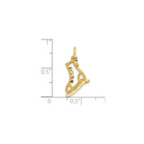 10k Yellow Gold Ice Skate Charm Pendant, Openwork Design with Diamond-Cut Blade Detail