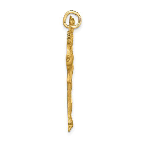 10k Yellow Gold Ice Skater Pendant, Female Figure in Detailed Skating Pose Charm