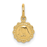 10k Yellow Gold Virgin Mary Medal Pendant with Scalloped Edge and Textured Engraving