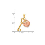 10k Two-Tone Gold Heart Key and Lock Pendant, Romantic Relationship Symbol Jewelry