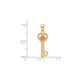 10k Two-Tone Gold Heart Key Pendant with Rose Design and I Love You Message
