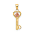 10k Two-Tone Gold Heart Key Pendant with Rose Design and I Love You Message