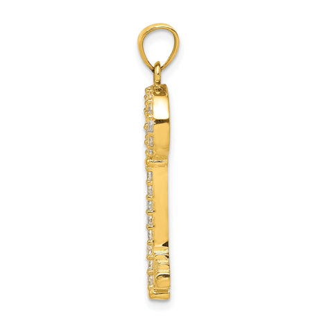 10k Yellow Gold Key Pendant with Cubic Zirconia, Minimalist Charm for Women